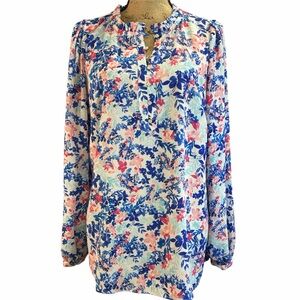 Talbots  Blouse - Blue and Pink floral tunic. EC. Size large